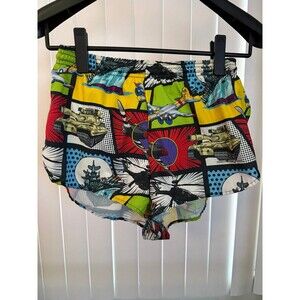 Men’s BOA Side Split Pop Art Military Planes Print Running Shorts Size Small